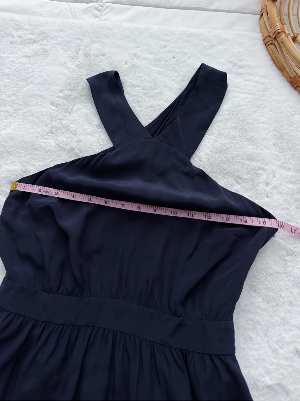 Sezane Editions Alma Silk Mini Dress Navy Blue Halter Open Back Ruffle - Picture 11 of 12